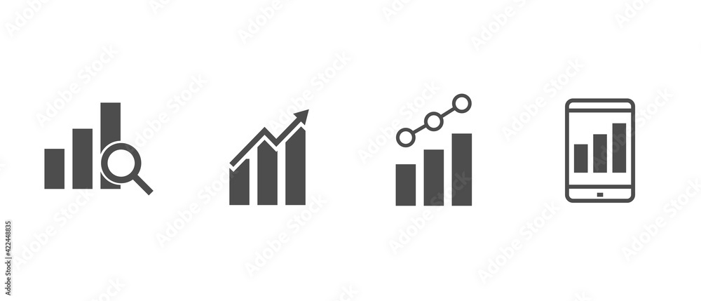 Poster set of growing graph icon. analysis to success chart vector symbol. 640x640 pixels.