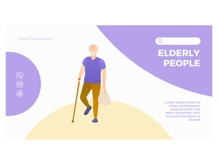 Senior man with walking cane landing page