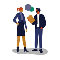 icon of a woman and a man discussing work