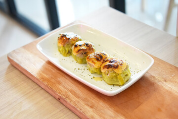 delicious food with mozzarella cheese served on the table