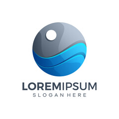 Sea Waves Circle Logo Gradient Vector Icon Illustration