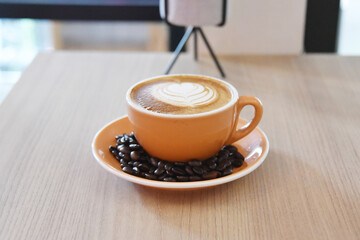 Coffee latte served on the table. photo concept for commercial use