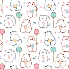 Seamless Pattern with Cartoon Bear Illustration Design on White Background