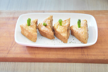 Traditional foods from Indonesia named fried tofu. photo concept for commercial use