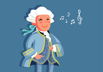 Little Wolfgang Amadeus Mozart Vector Cartoon - obrazy, fototapety, plakaty