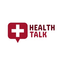 Red Health Talk Chat Bubble Cross Aid logo concept design illustration