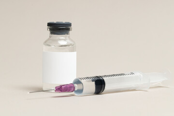 Blank white label on medicine bottle glass vial for injection