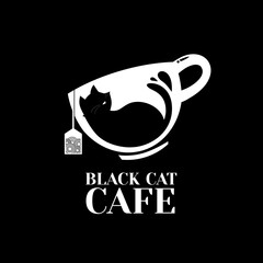 Black Cat Tea Drink Mug Cafe Logo Design vector illustration