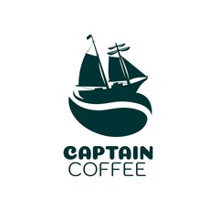 Captain ship coffee bean logo design vector illustration