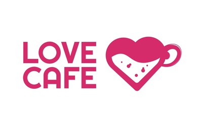 Love Cafe drink Pink mug logo concept design illustration