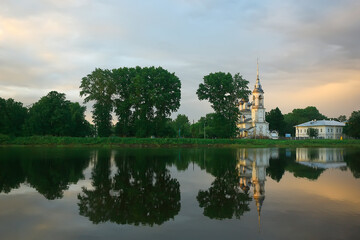 Russia church landscape, nature landscape in Russia, religion