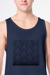 Man wearing blue tank top with abstract design sleepwear fashion close up