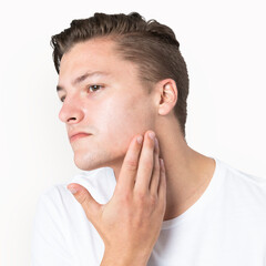 Fototapeta premium Handsome man candid portrait for skincare photoshoot