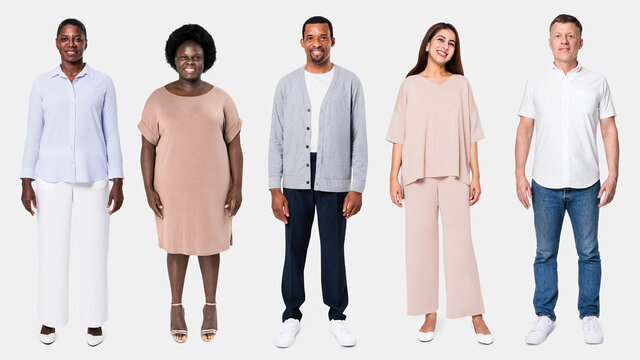 Diverse group of people wearing casual outfit for apparel ad