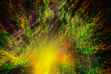 Big explosion. Expanding universe. Fireworks explosion. Abstraction. Multi-colored curly threads...