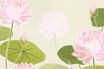 Hand-drawn water lily floral background
