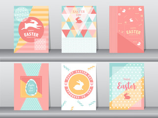 Set of Easter greeting cards,retro pattern,cute,Vector illustrations 