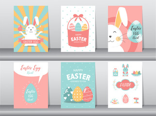 Set of Easter greeting cards,retro pattern,cute,Vector illustrations 