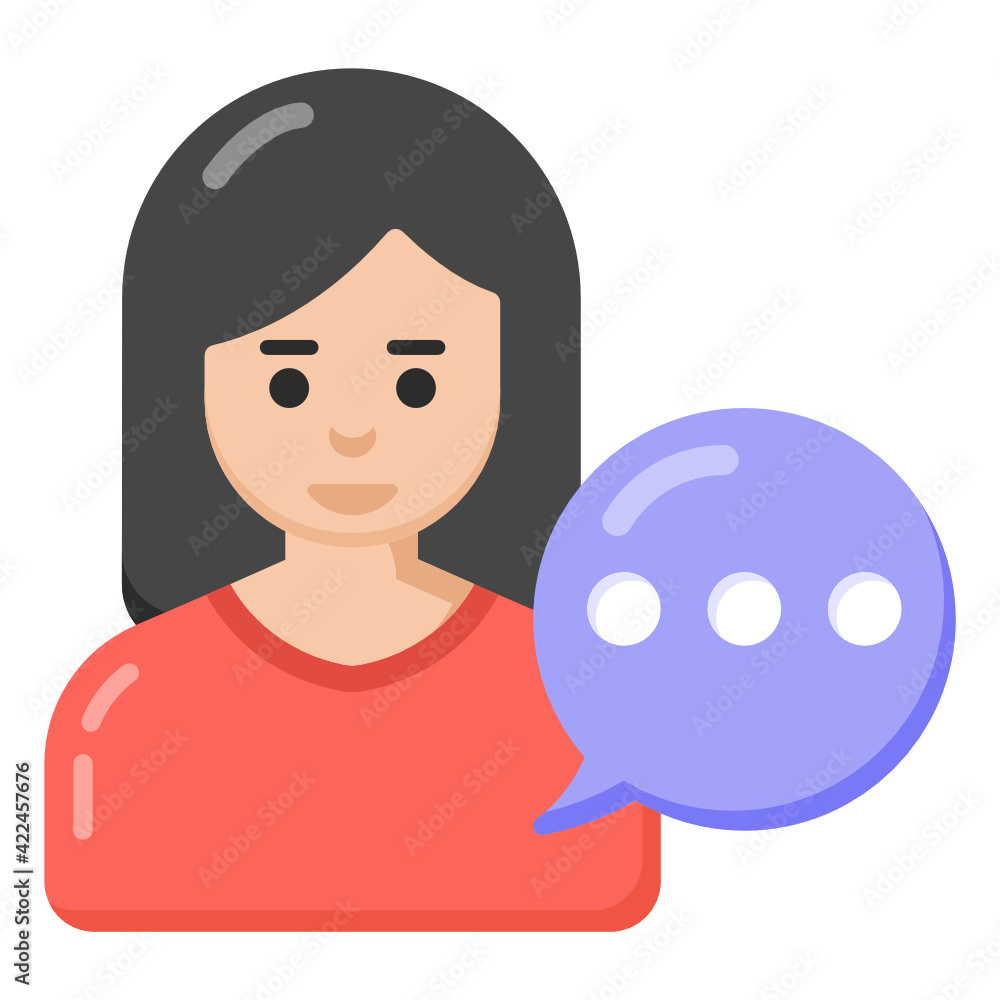 Poster icon of woman talking in flat design