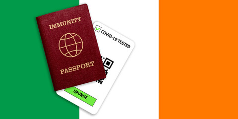 Immunity passport and test result for COVID-19 on flag of Ireland