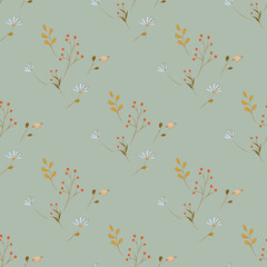 Floral seamless pattern with autumn leaves and flowers