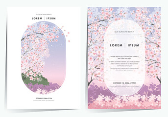Vector editorial design frame of spring landscape with cherry trees in full bloom. Design for social media, party invitation, Print, Frame Clip Art and Business Advertisement and Promotion © Jung Suk hyun