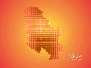 Orange pixel map of serbia on orange background. Vector illustration.