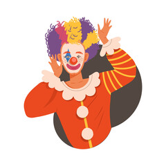 Clown in Flamboyant Costume with Face Makeup Performing Mime Comedy Vector Illustration