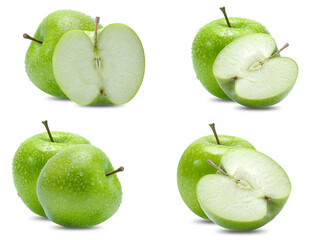 collection mix set green apple isolated on white background