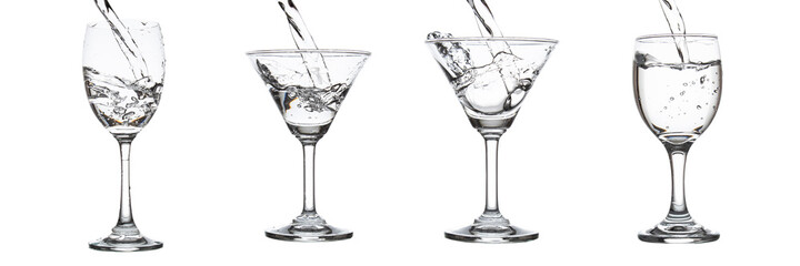 collection mix set water glass isolated on white background