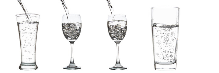 collection mix set water glass isolated on white background