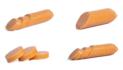 collection mix set red sausage isolated on white background