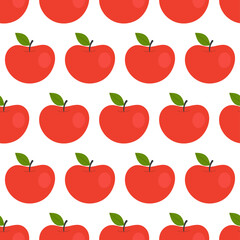 Simple seamless pattern with red apples. Fruits, vitamins, vegetarianism, healthy eating, diet, snacking, harvesting. Illustration in flat style