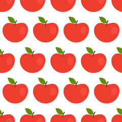 Simple seamless pattern with red apples. Fruits, vitamins, vegetarianism, healthy eating, diet, snacking, harvesting. Illustration in flat style