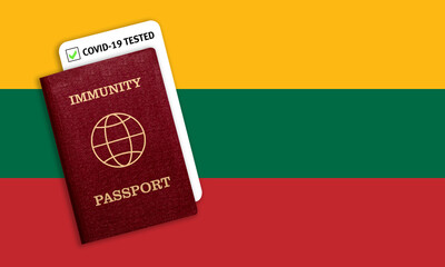Immunity passport and test result for COVID-19 on flag of Lithuania