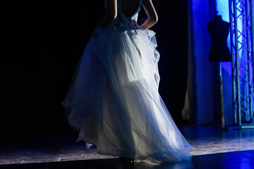 Elegant woman on presentation of new wedding style collection, home party show