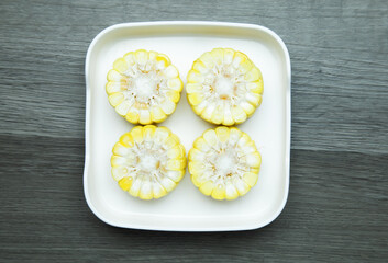 vegetable  slice sweet corn set  shabu, hot pot on wood background