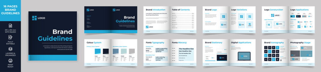 Square Brand Manual Template, Simple style and modern layout Brand Style , Brand Book, Brand Identity, Brand Guideline, Guide Book