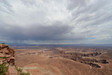 Fototapeta na wymiar Scenic view of the landscape at Canyonlands National Park in Utah on a cloudy and stormy day