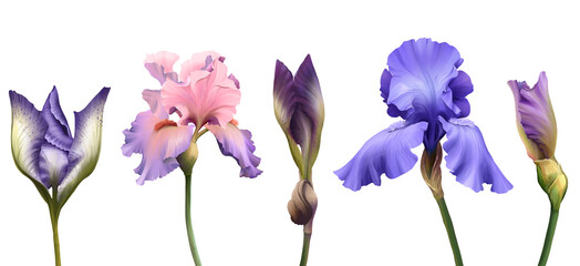 Fototapeta na wymiar Iris Flowers Horizontal Seamless Pattern isolated on white background.