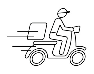 Shipping fast delivery man riding motorcycle icon symbol, Pictogram thin line design for apps and websites, Isolated on white background, Vector illustration