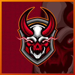 Devil Skull Horn mascot esport logo design illustrations vector template, Bones logo for team game streamer youtuber banner twitch discord © FNR Graphics