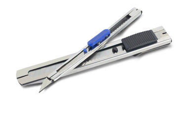 Cutter knife with steel handle on a white background,with clipping path