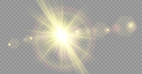 Sunlight translucent special light effect design. Vector blur in radiance light. Isolated sunlight transparent background.