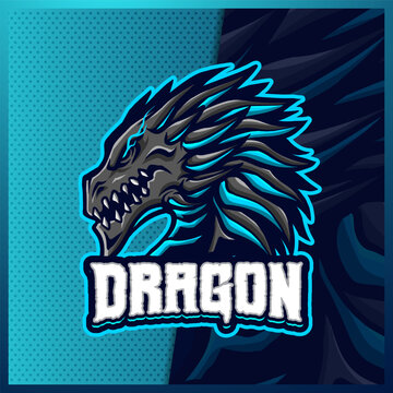Dragon mascot esport logo design illustrations vector template, Beast logo for team game streamer youtuber banner twitch discord