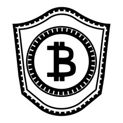 Bitcoin sign on the shield, safe storage of cryptocurrency investment concept, vector icon isolated on white.