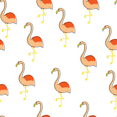 Obraz premium Seamless pattern with cute cartoon flamingo for fabric print, textile, gift wrapping paper. colorful vector for kids, flat style