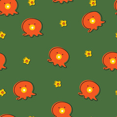 Seamless pattern with cute cartoon octopus for fabric print, textile, gift wrapping paper. colorful vector for kids, flat style