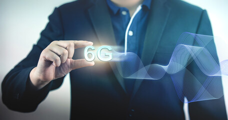 concept of future technology 6G network wireless systems and 6G network digital.
hologram systems. Technology transformation concept.