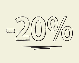 Icon minus 20 percent. Sketch hand drawn style